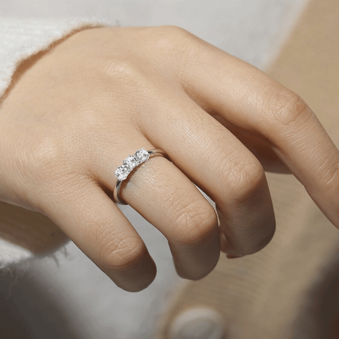 Round White Topaz Prong Sterling Silver Three Stone Ring