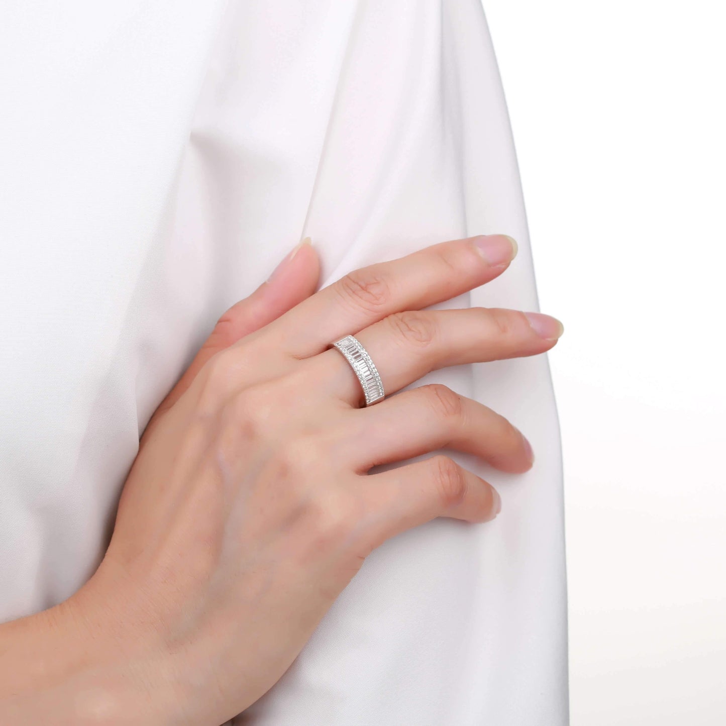 White Topaz Vertical Baguette Ring