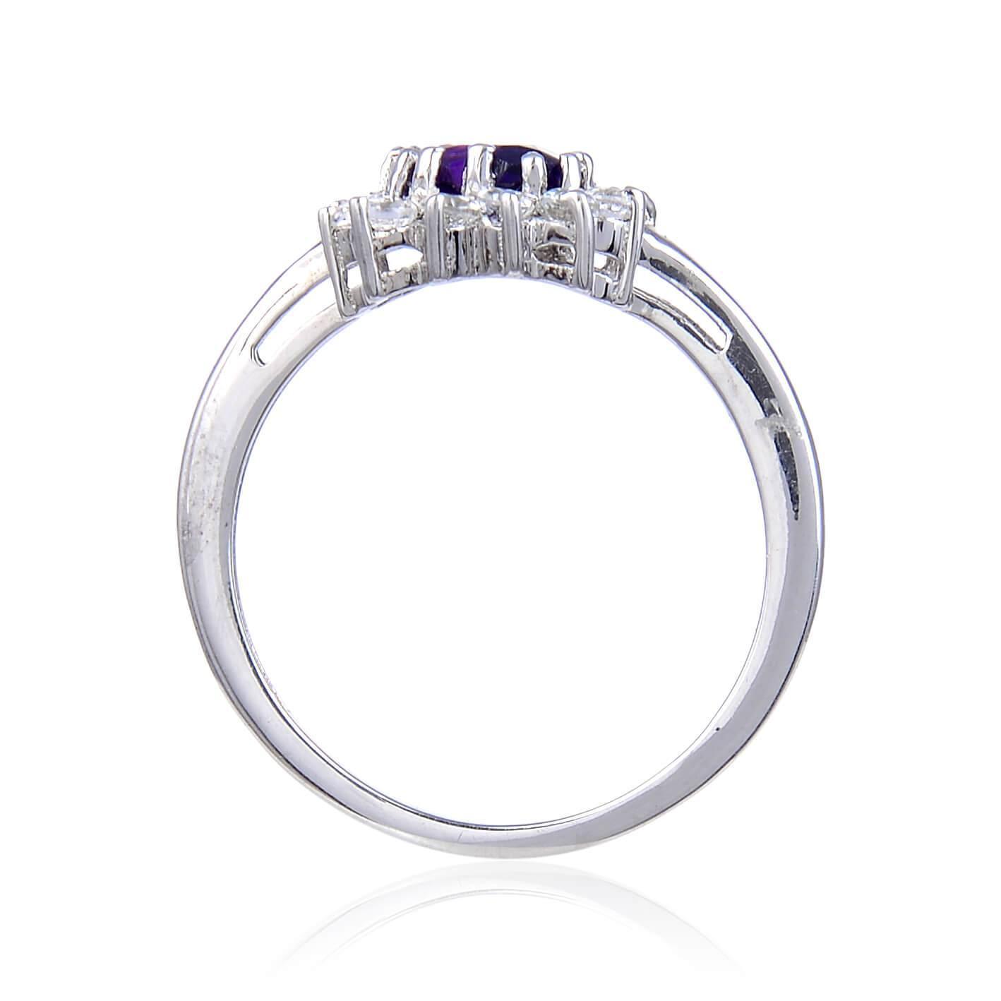 1.01 Ct Heart Purple Amethyst and White Topaz Prong Silver Halo Engagement Ring