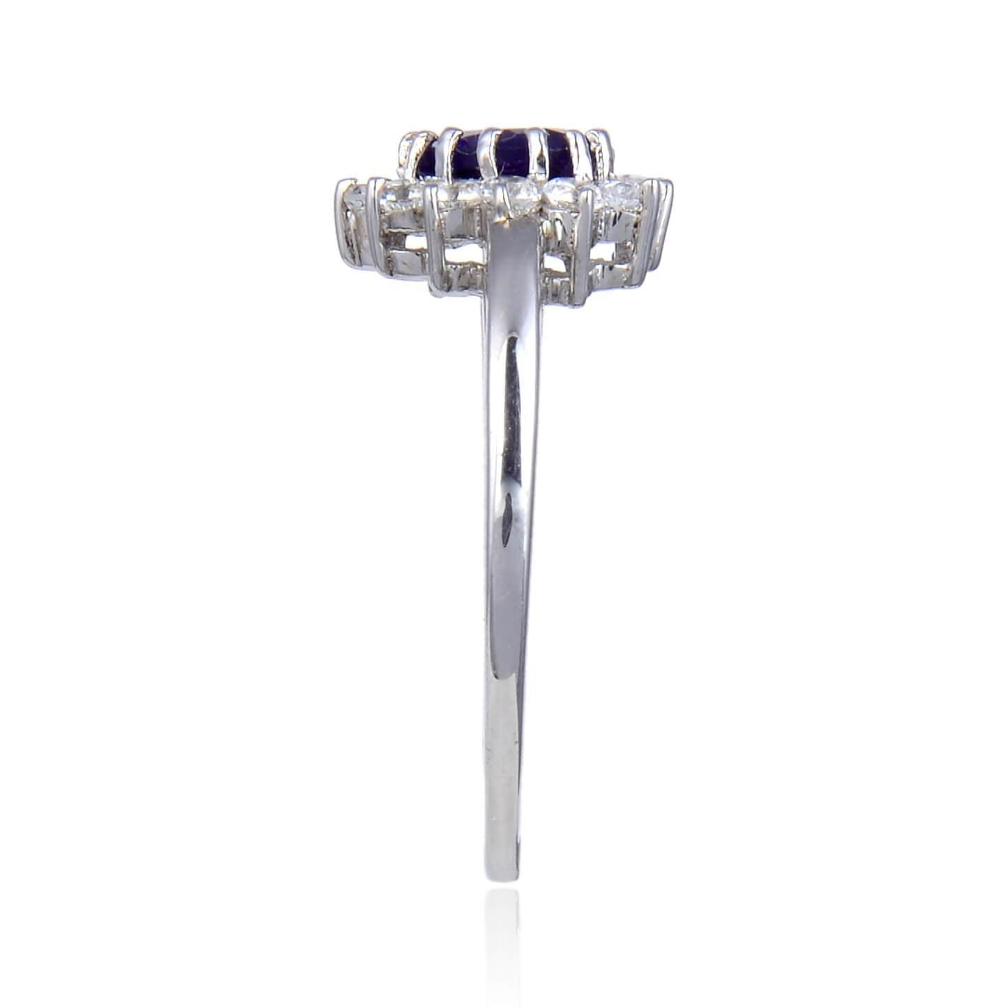 1.01 Ct Heart Purple Amethyst and White Topaz Prong Silver Halo Engagement Ring