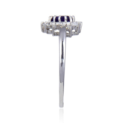 1.01 Ct Heart Purple Amethyst and White Topaz Prong Silver Halo Engagement Ring