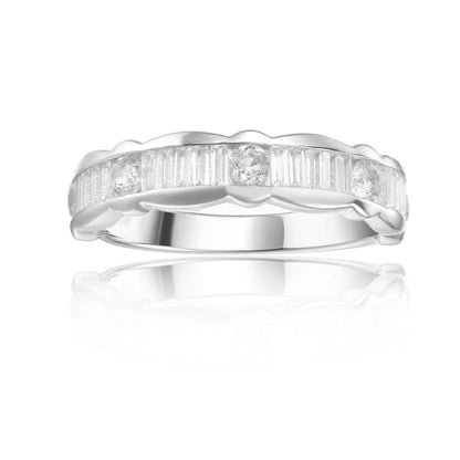 White Topaz Baguette Ring with Round Accents