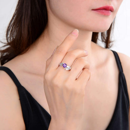 1.10 Ct Round Purple Amethyst and White Topaz Prong Silver Promise Ring