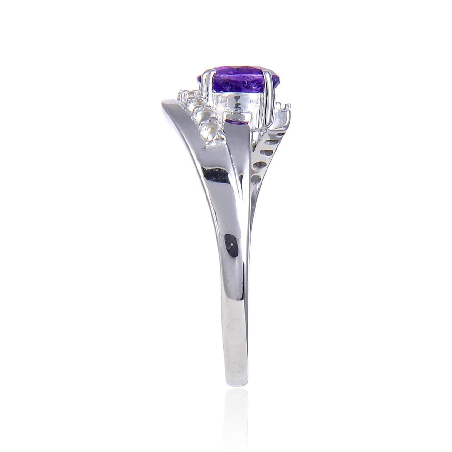1.10 Ct Round Purple Amethyst and White Topaz Prong Silver Promise Ring