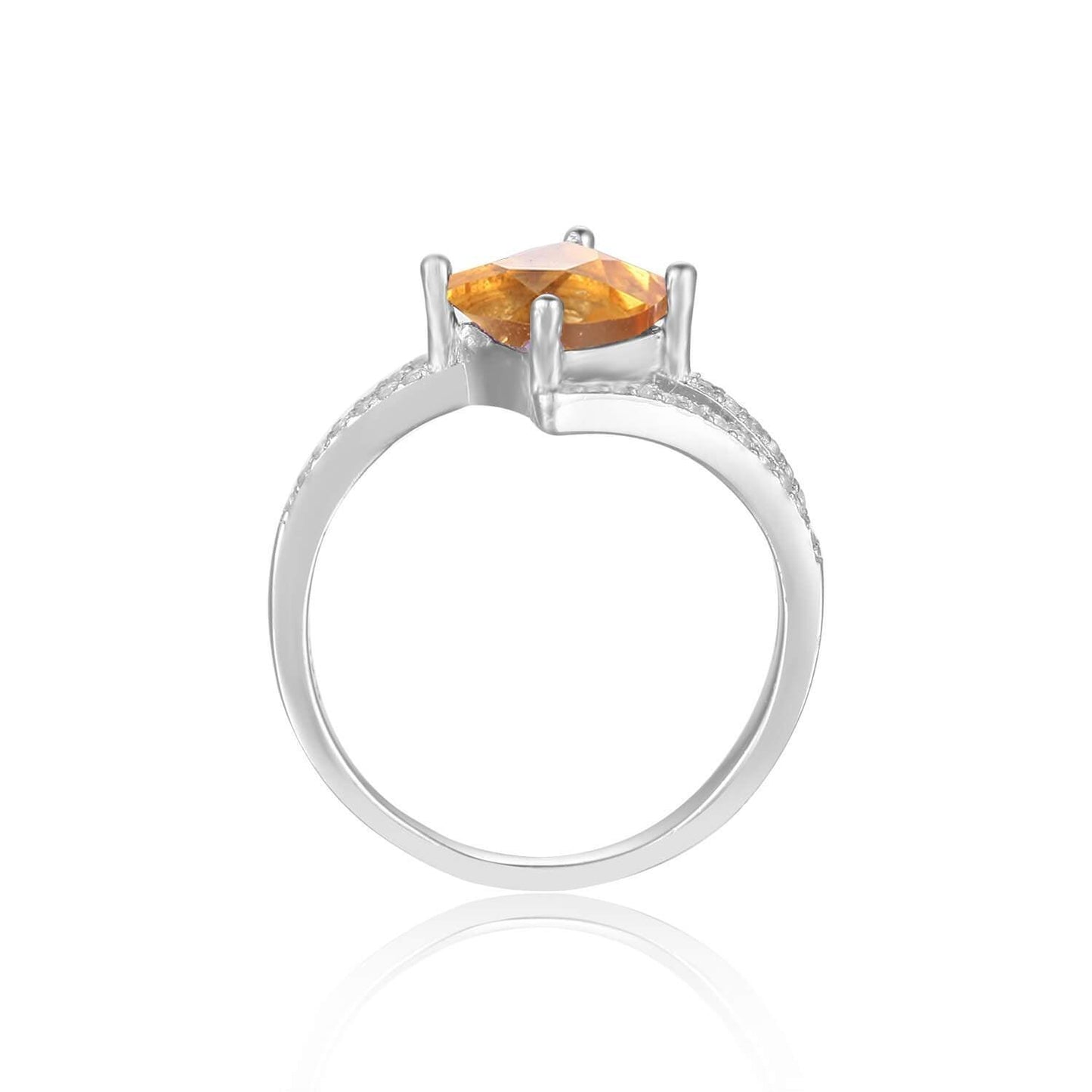 1.08 Ct Square Yellow Citrine and White Sapphire Prong Silver Star Solitaire Ring