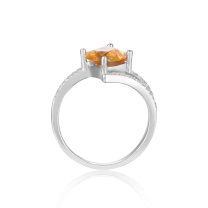 1.08 Ct Square Yellow Citrine and White Sapphire Prong Silver Star Solitaire Ring