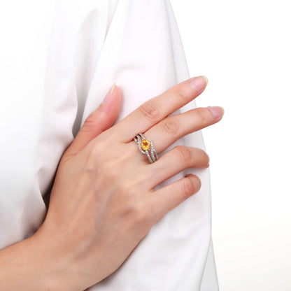 1.12 Ct Square Yellow Citrine and White Sapphire Prong Silver Engagement Ring