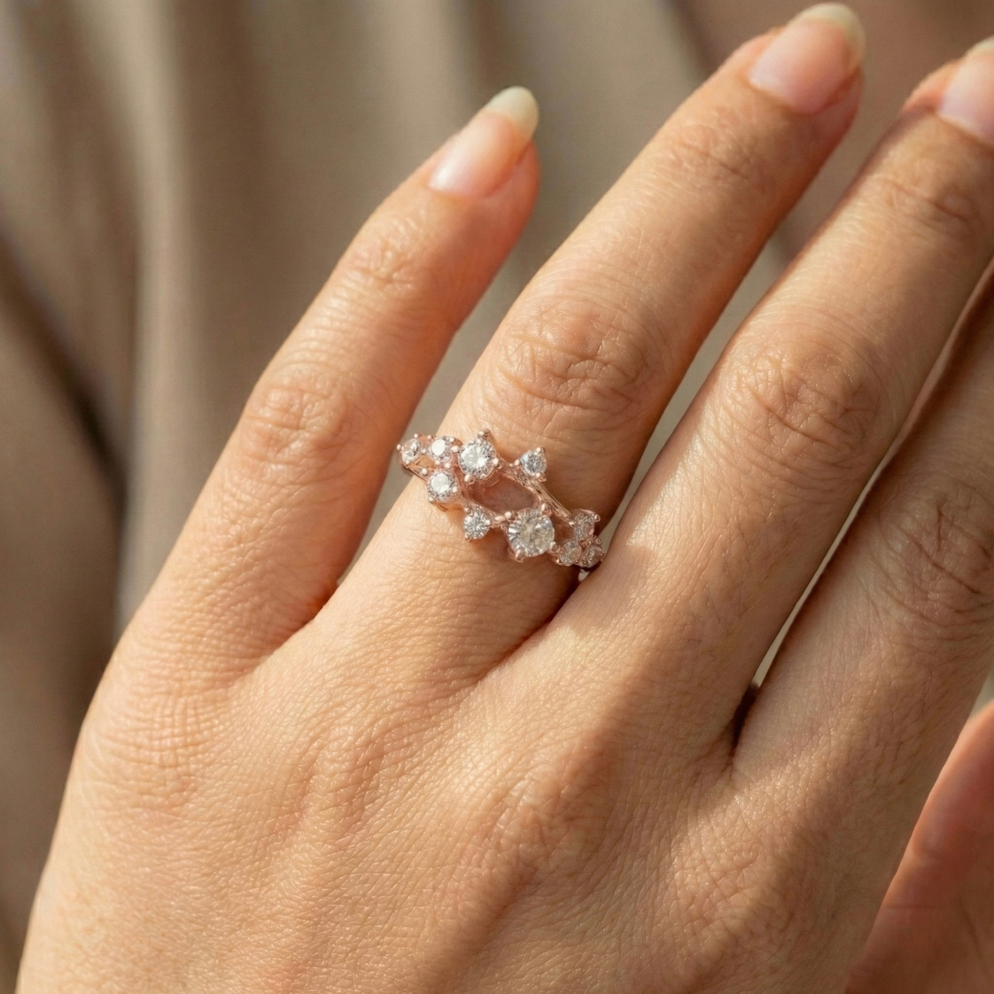 0.67 Ct  Round White Sapphire Prong Silver Cluster Ring