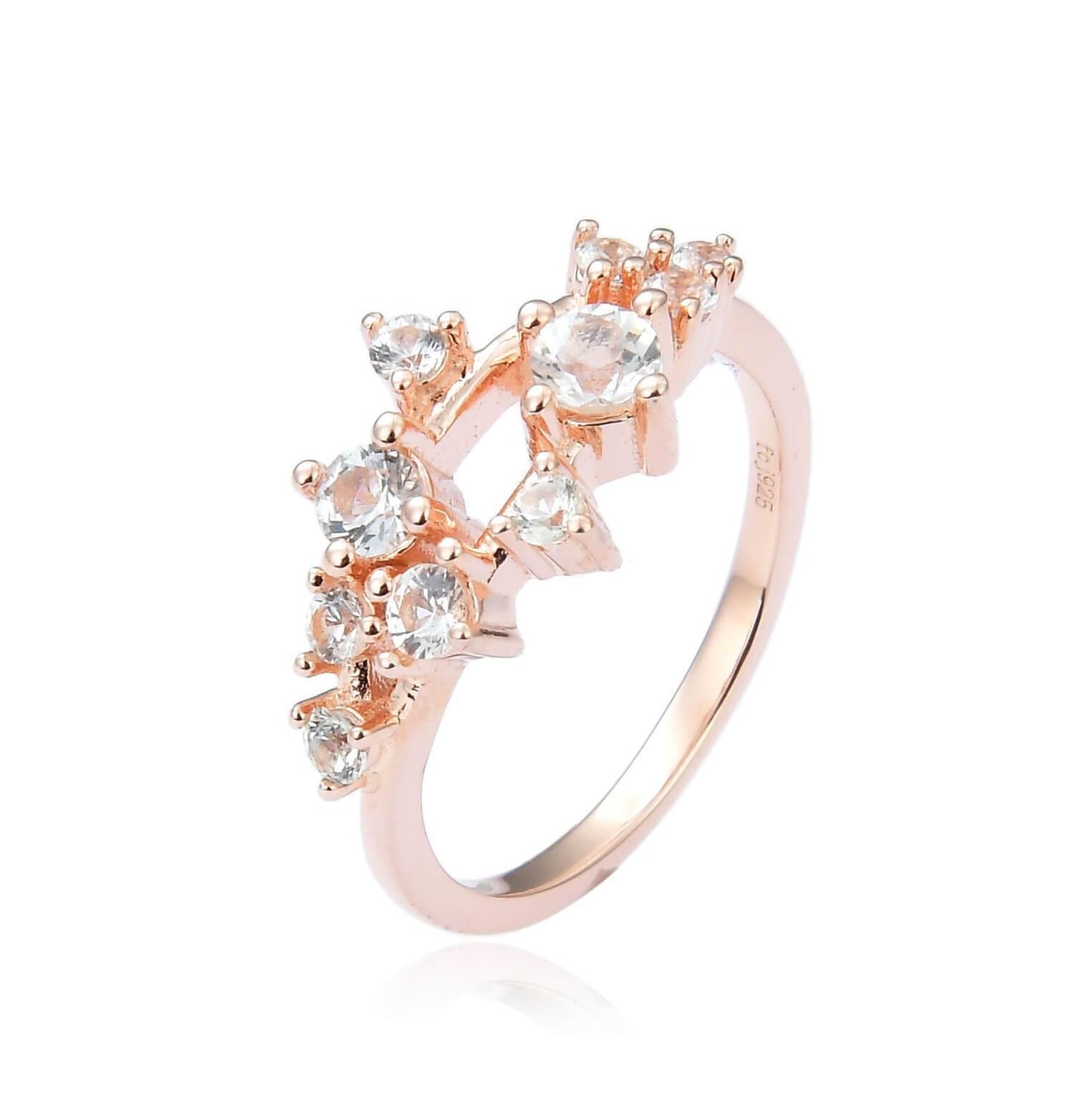 0.67 Ct  Round White Sapphire Prong Silver Cluster Ring