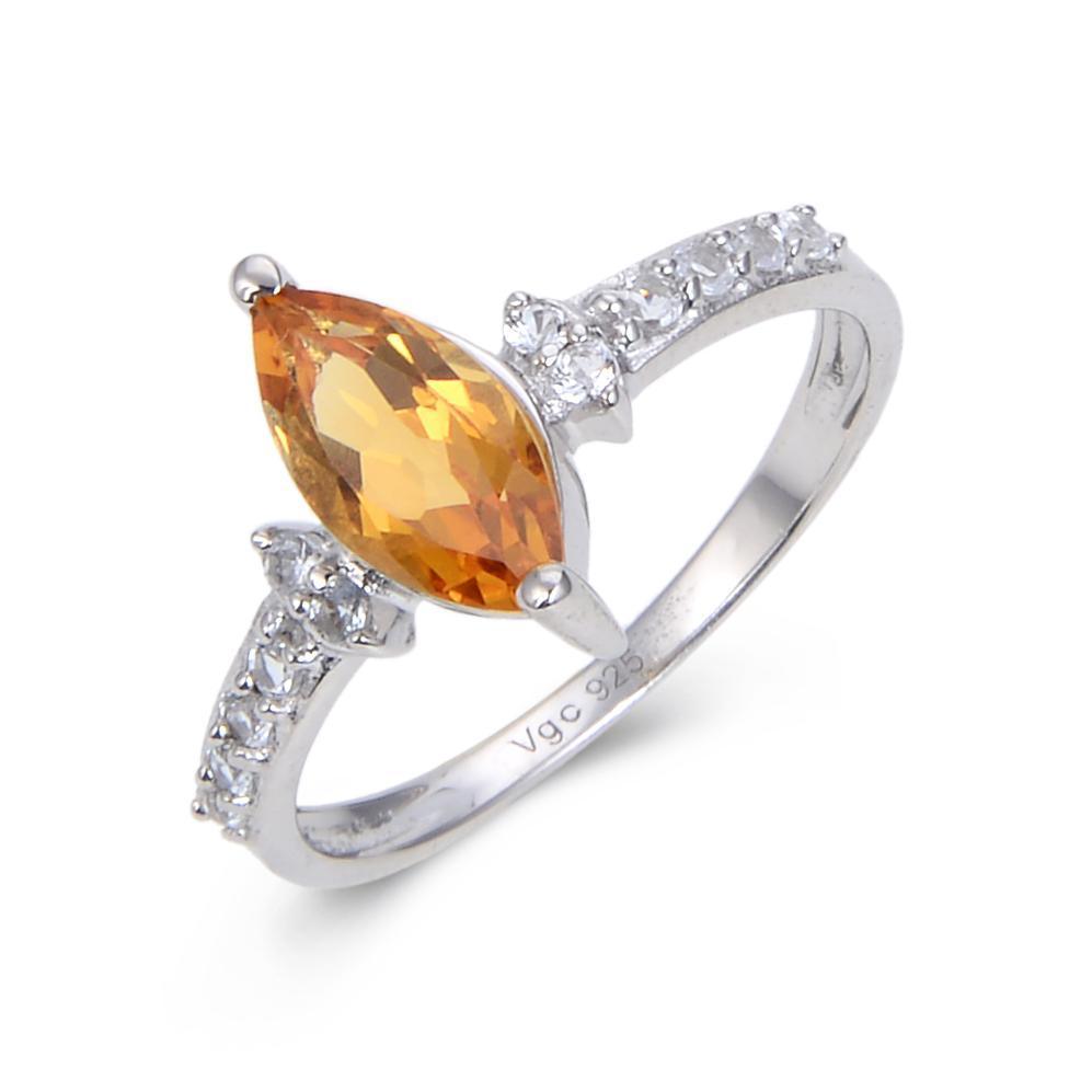 1.24 Ct Marquise Yellow Citrine and White Topaz Prong Silver Engagement Ring
