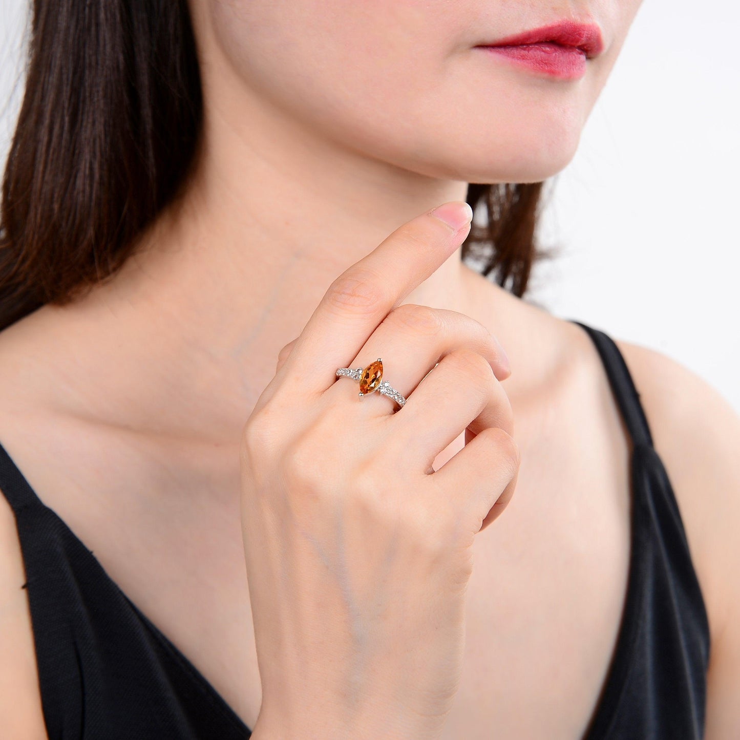 1.24 Ct Marquise Yellow Citrine and White Topaz Prong Silver Engagement Ring