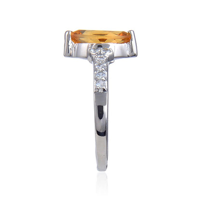 1.24 Ct Marquise Yellow Citrine and White Topaz Prong Silver Engagement Ring