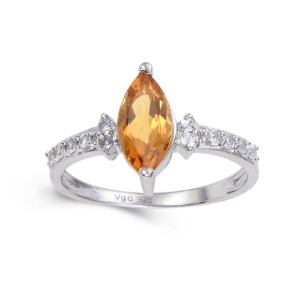 1.24 Ct Marquise Yellow Citrine and White Topaz Prong Silver Engagement Ring