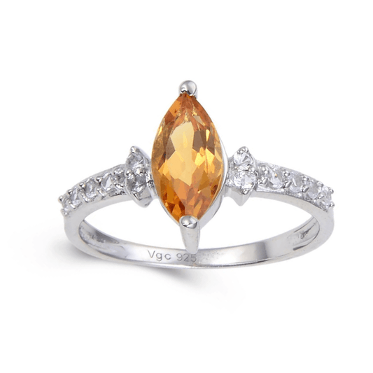 1.24 Ct Marquise Yellow Citrine and White Topaz Prong Silver Engagement Ring