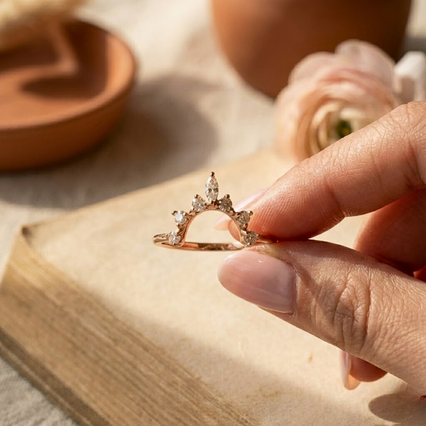 0.33 Ct  Marquise White Sapphire Prong Silver Starburst Tiara Ring