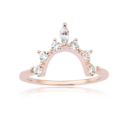 0.33 Ct  Marquise White Sapphire Prong Silver Starburst Tiara Ring