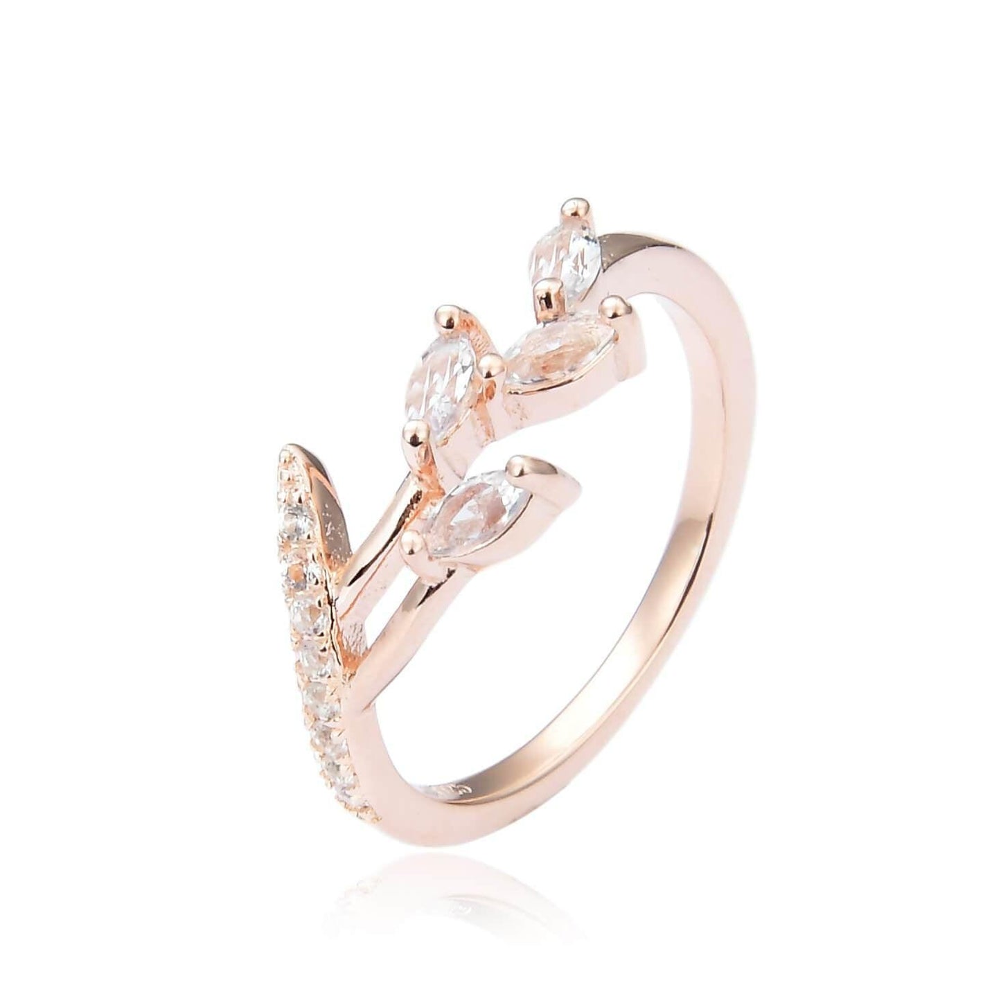 0.45 Ct Marquise White Sapphire Prong Silver Leaf Ring