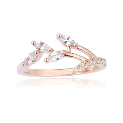 0.45 Ct Marquise White Sapphire Prong Silver Leaf Ring