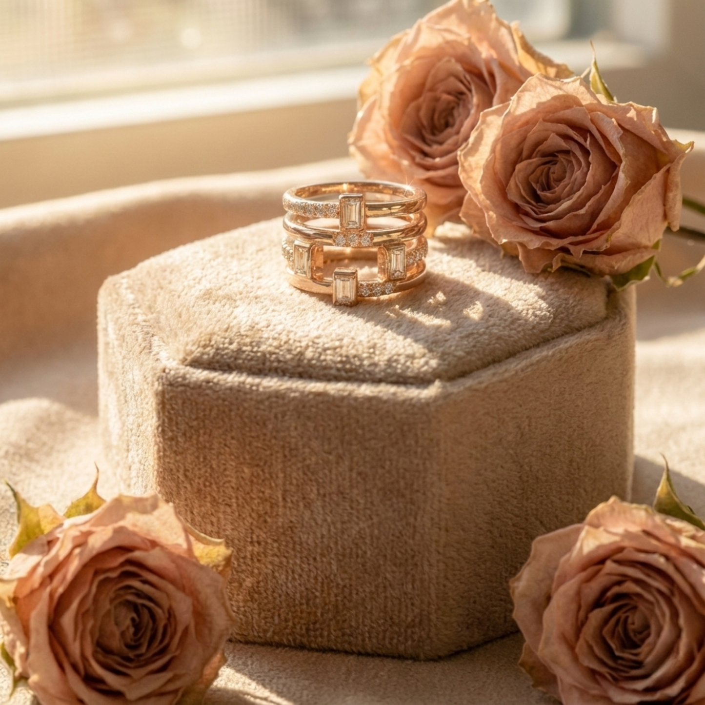 White Topaz Sapphire Four Band Fashion Ring
