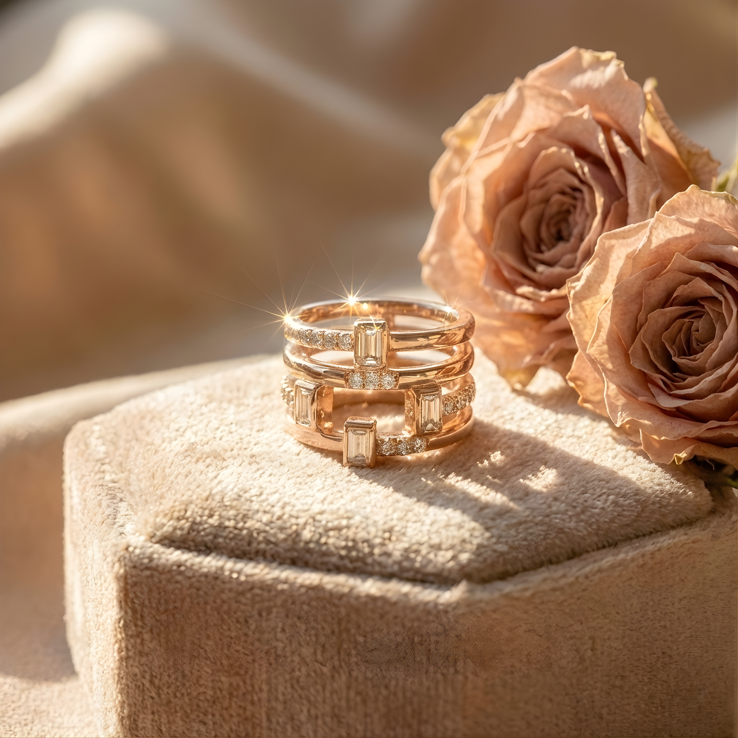 White Topaz Sapphire Four Band Fashion Ring