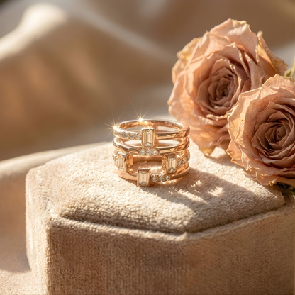 White Topaz Sapphire Four Band Fashion Ring