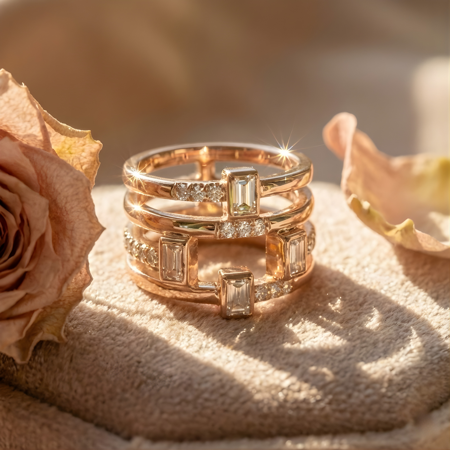 White Topaz Sapphire Four Band Fashion Ring
