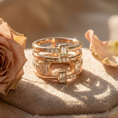 White Topaz Sapphire Four Band Fashion Ring