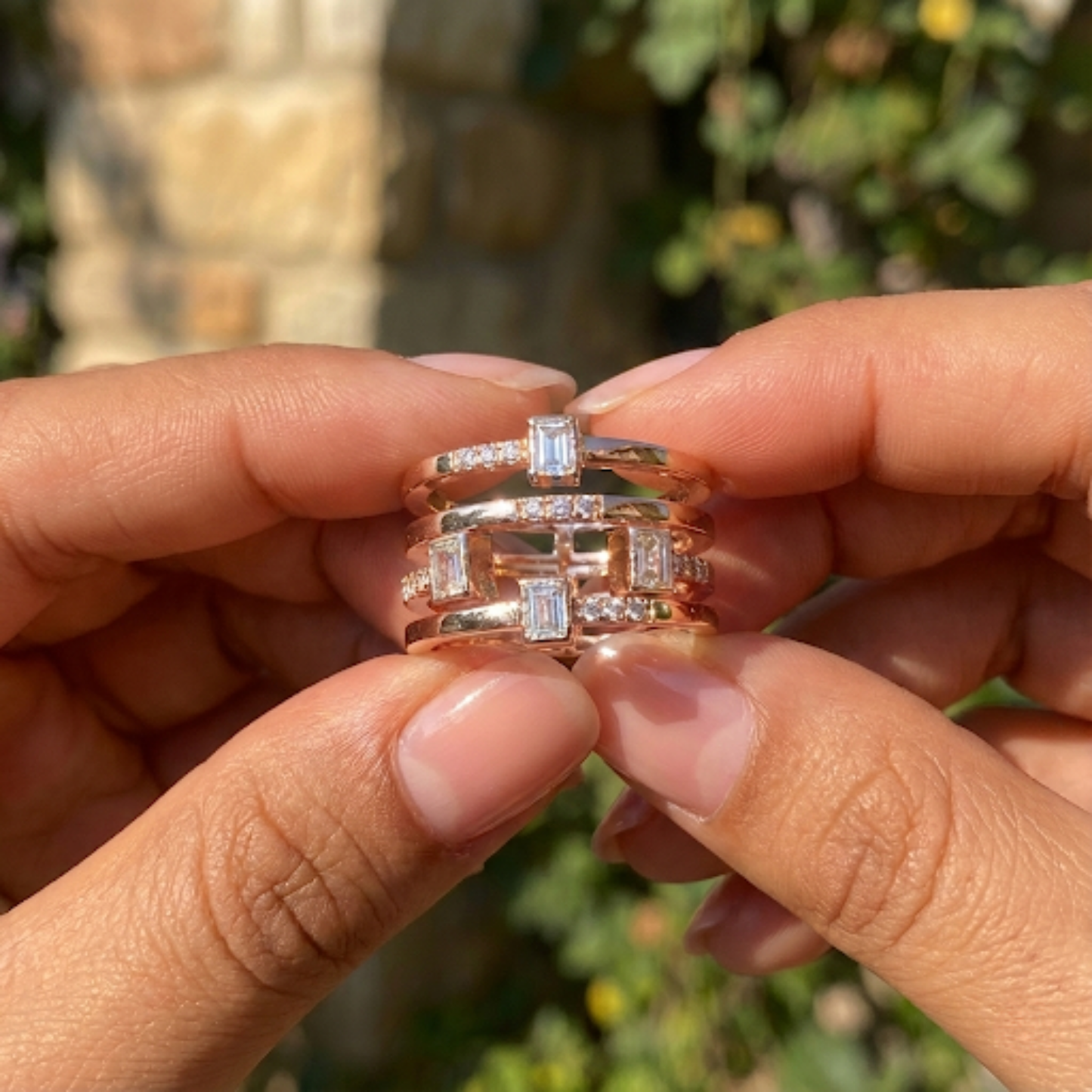 White Topaz Sapphire Four Band Fashion Ring