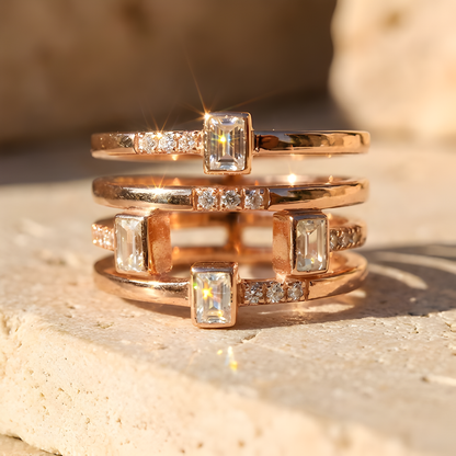 White Topaz Sapphire Four Band Fashion Ring