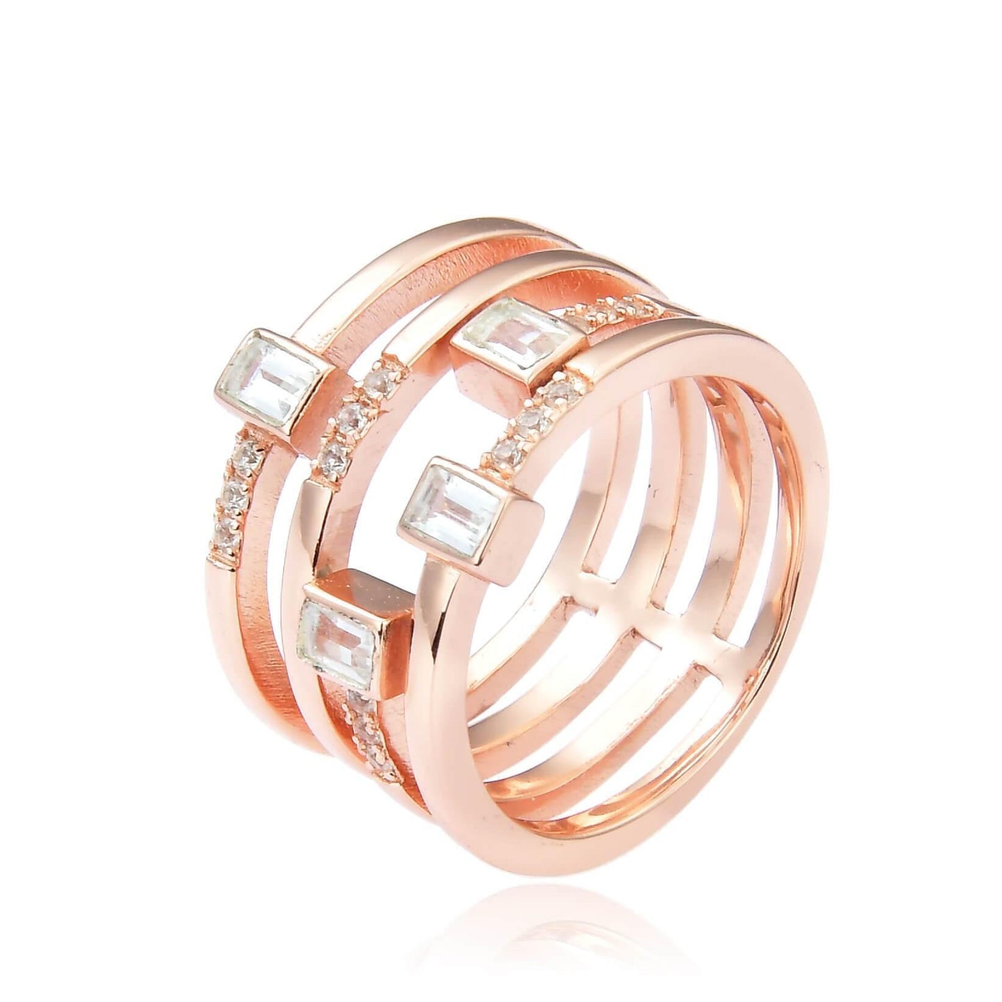 White Topaz Sapphire Four Band Fashion Ring