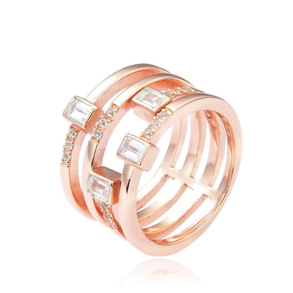 White Topaz Sapphire Four Band Fashion Ring