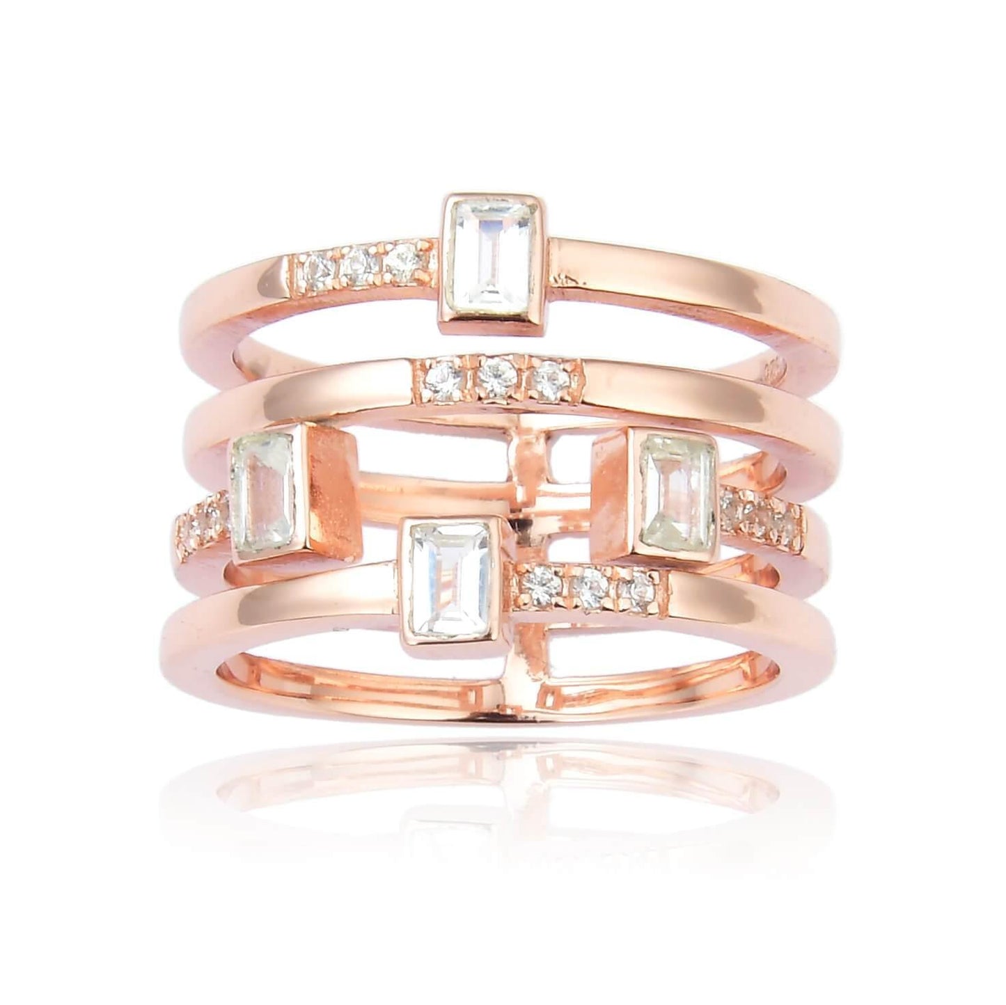 White Topaz Sapphire Four Band Fashion Ring