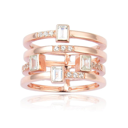 White Topaz Sapphire Four Band Fashion Ring