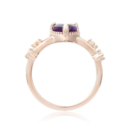 0.98 Ct Heart Purple Amethyst and White Sapphire Prong Silver Split Band Heart Ring
