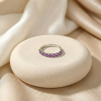 0.60 Ct Round Purple Amethyst Prong Silver Half Eternity Ring