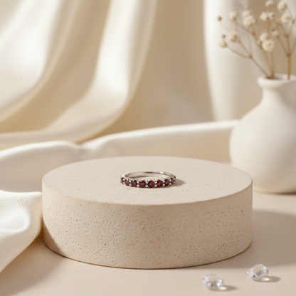 0.90 Ct Round Red Garnet Prong Silver Half Eternity Ring