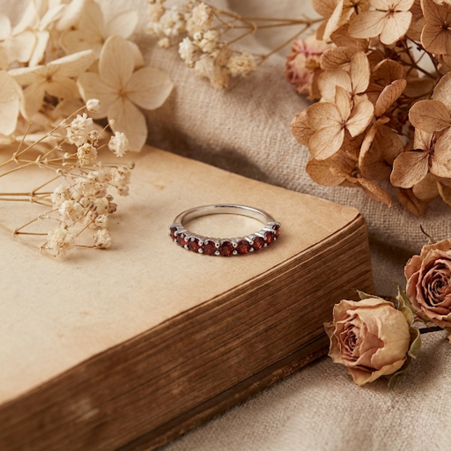 0.90 Ct Round Red Garnet Prong Silver Half Eternity Ring