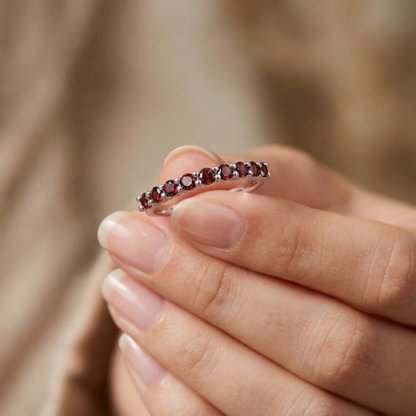 0.90 Ct Round Red Garnet Prong Silver Half Eternity Ring