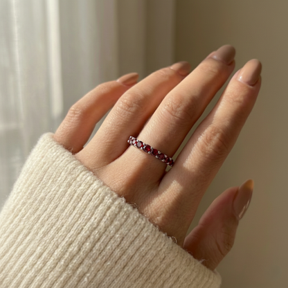 0.90 Ct Round Red Garnet Prong Silver Half Eternity Ring