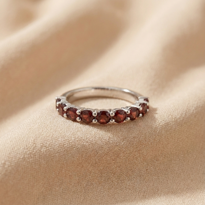 0.90 Ct Round Red Garnet Prong Silver Half Eternity Ring