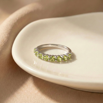 0.9 Ct Round Green Peridot Prong Silver Half Eternity Ring