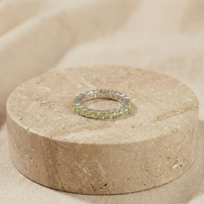 0.9 Ct Round Green Peridot Prong Silver Half Eternity Ring