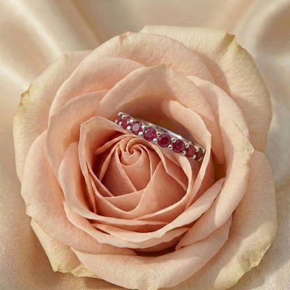 0.9 Ct Round Red Ruby Prong Silver Half Eternity Band Ring