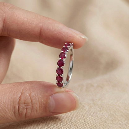 0.9 Ct Round Red Ruby Prong Silver Half Eternity Band Ring