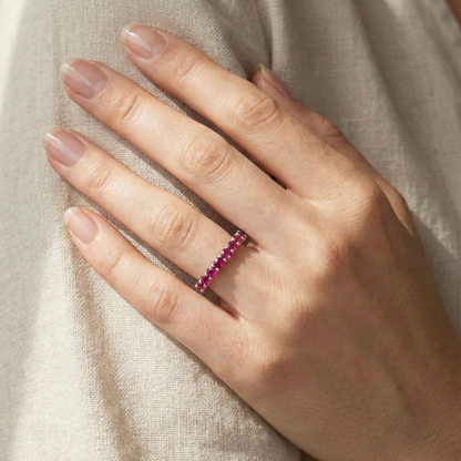 0.9 Ct Round Red Ruby Prong Silver Half Eternity Band Ring