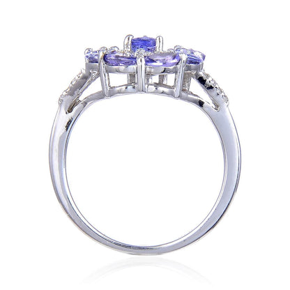 2.42 Ct Pear Blue Violet Tanzanite and White Topaz Prong Silver Teardrop Cocktail Ring