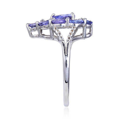 2.42 Ct Pear Blue Violet Tanzanite and White Topaz Prong Silver Teardrop Cocktail Ring