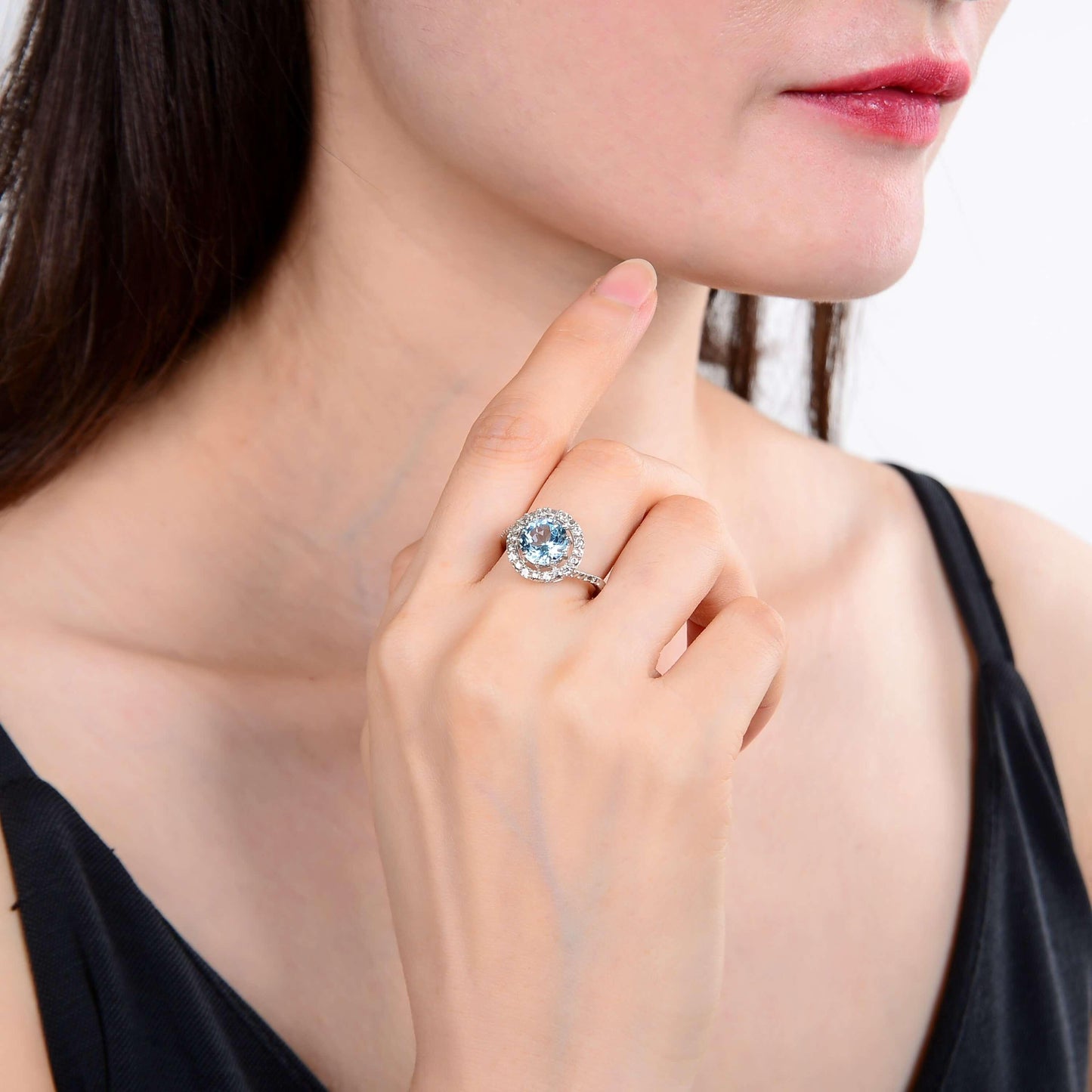 Blue Topaz Halo Fashion Ring
