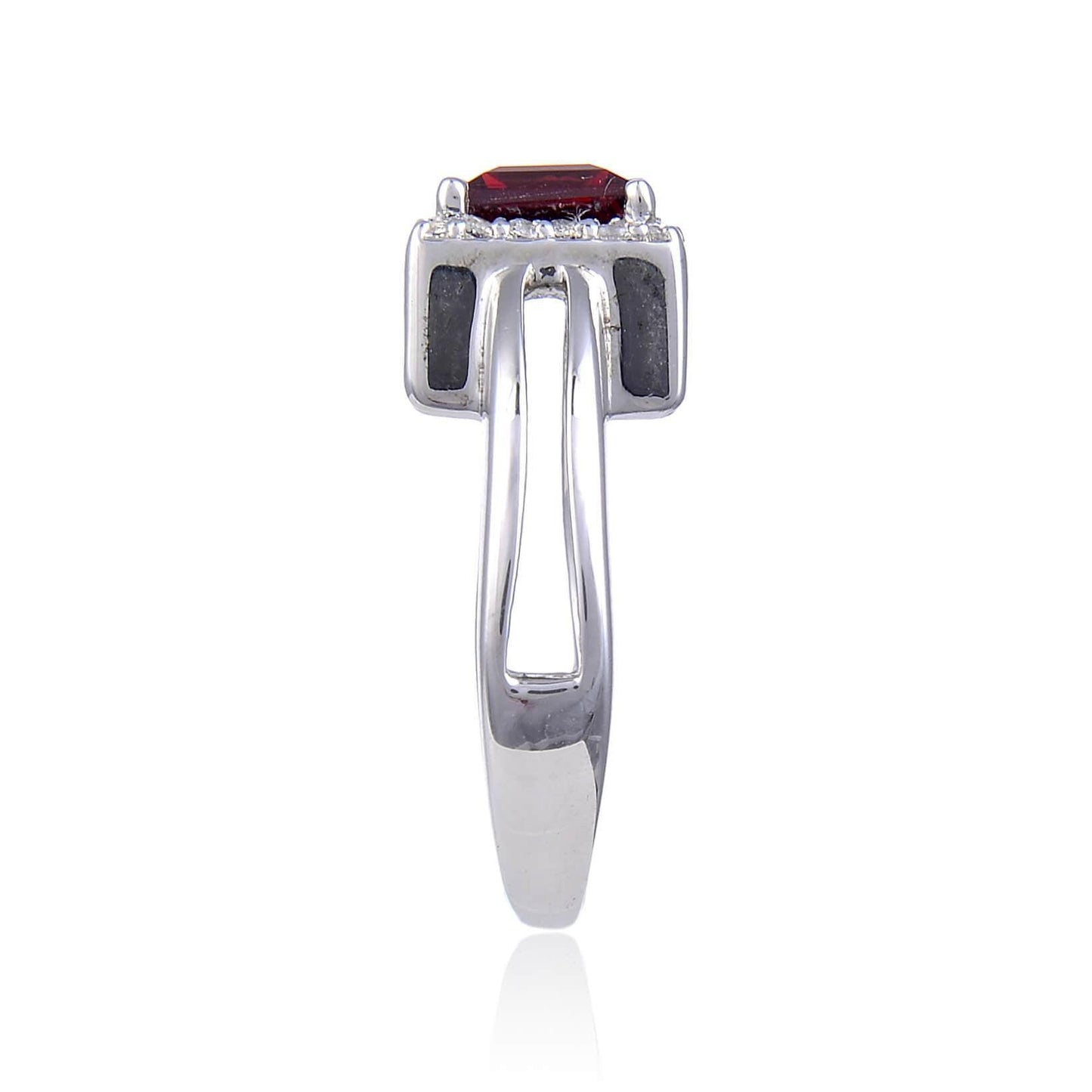1.72 Ct Square Dark Red Garnet and White Topaz Prong Silver Chunky Fashion Ring