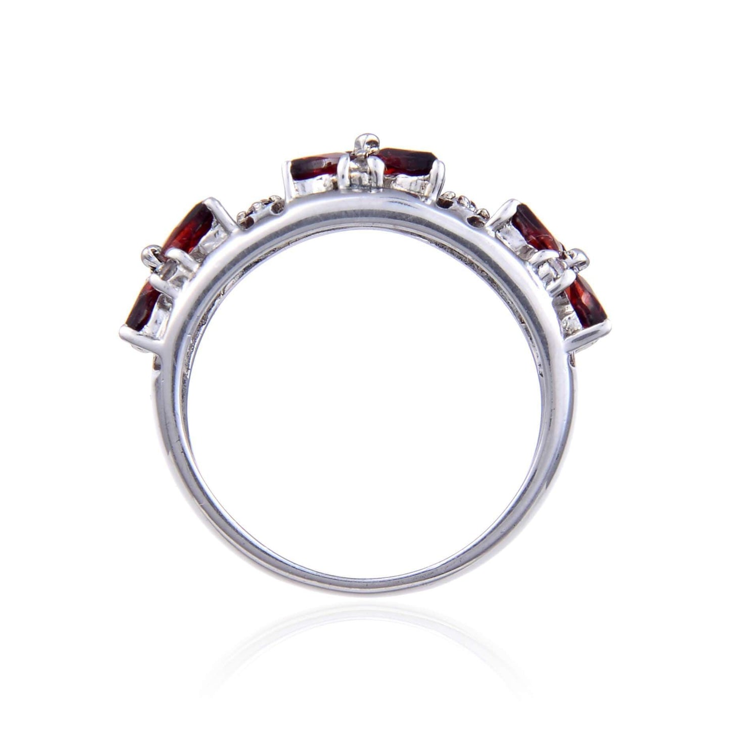 2.44 Ct Marquise Dark Red Garnet and White Topaz Prong Silver Flower Ring